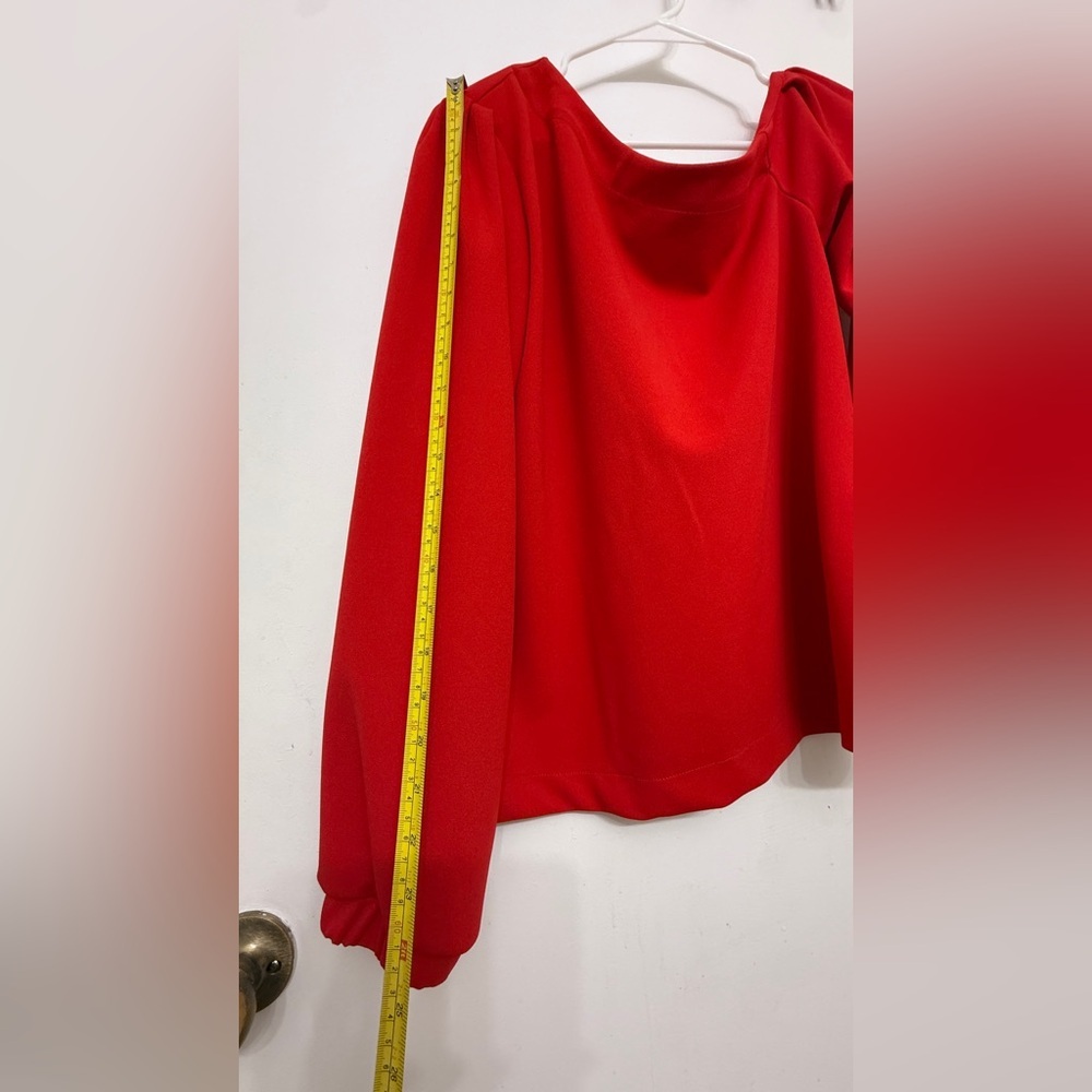 Banana Republic One Shoulder Red Puff Sleeve Blouse Top M - Picture 9 of 11